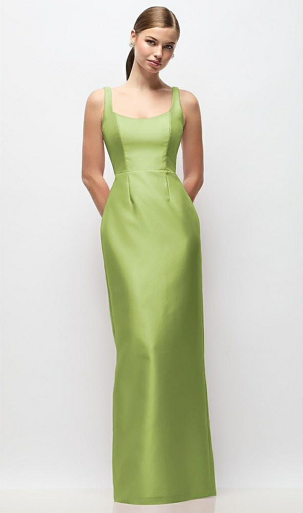 Front View - Mojito Scoop Neck Satin Column Maxi Dress