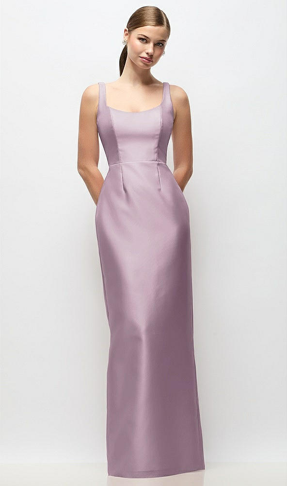 Front View - Suede Rose Scoop Neck Satin Column Maxi Dress