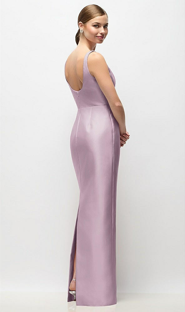 Back View - Suede Rose Scoop Neck Satin Column Maxi Dress