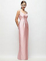 Side View Thumbnail - Ballet Pink Scoop Neck Satin Column Maxi Dress