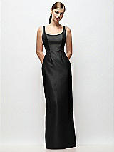 Front View Thumbnail - Black Scoop Neck Satin Column Maxi Dress