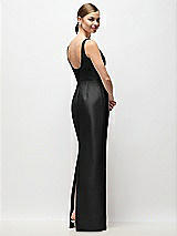 Rear View Thumbnail - Black Scoop Neck Satin Column Maxi Dress