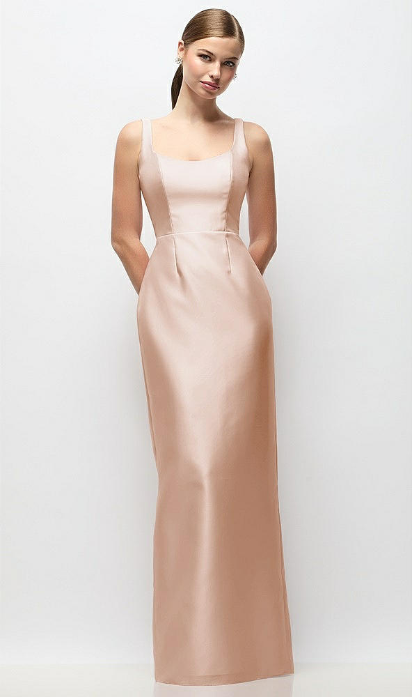 Front View - Cameo Scoop Neck Satin Column Maxi Dress