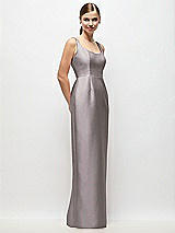 Side View Thumbnail - Cashmere Gray Scoop Neck Satin Column Maxi Dress