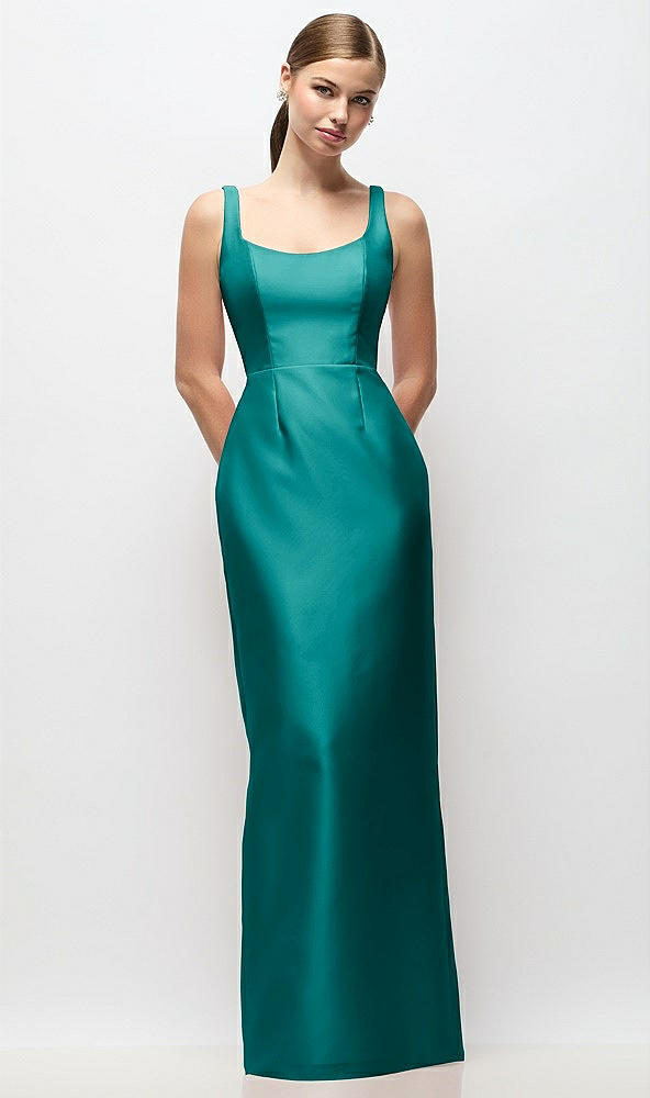 Front View - Jade Scoop Neck Satin Column Maxi Dress