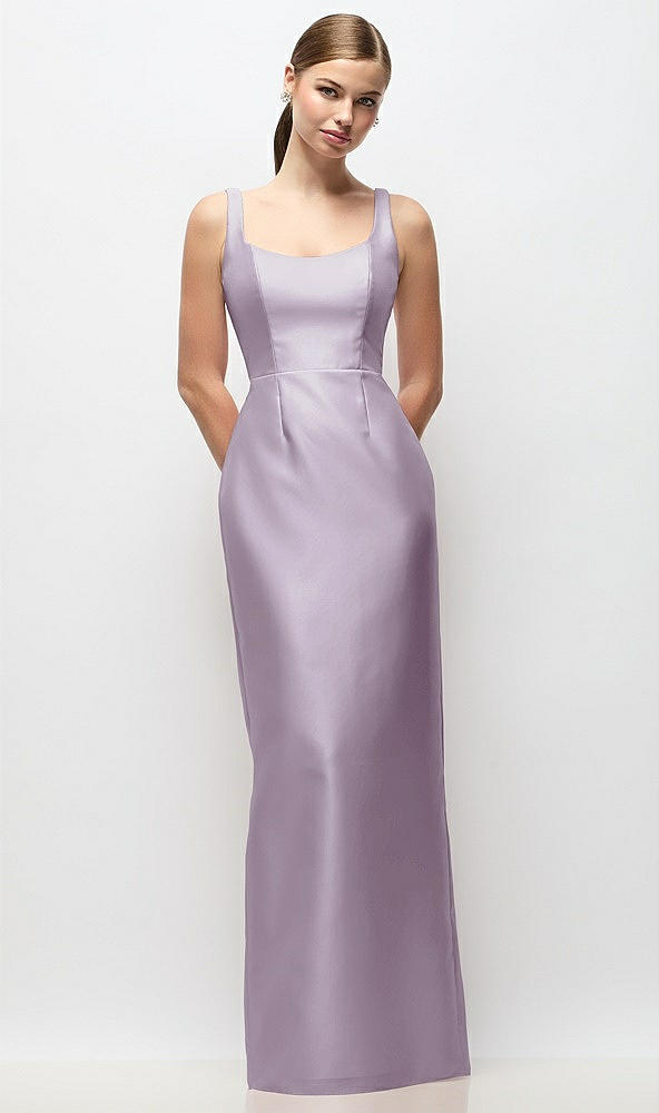Front View - Lilac Haze Scoop Neck Satin Column Maxi Dress