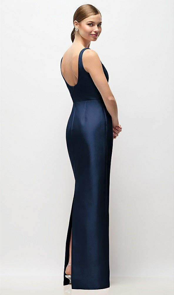Back View - Midnight Navy Scoop Neck Satin Column Maxi Dress