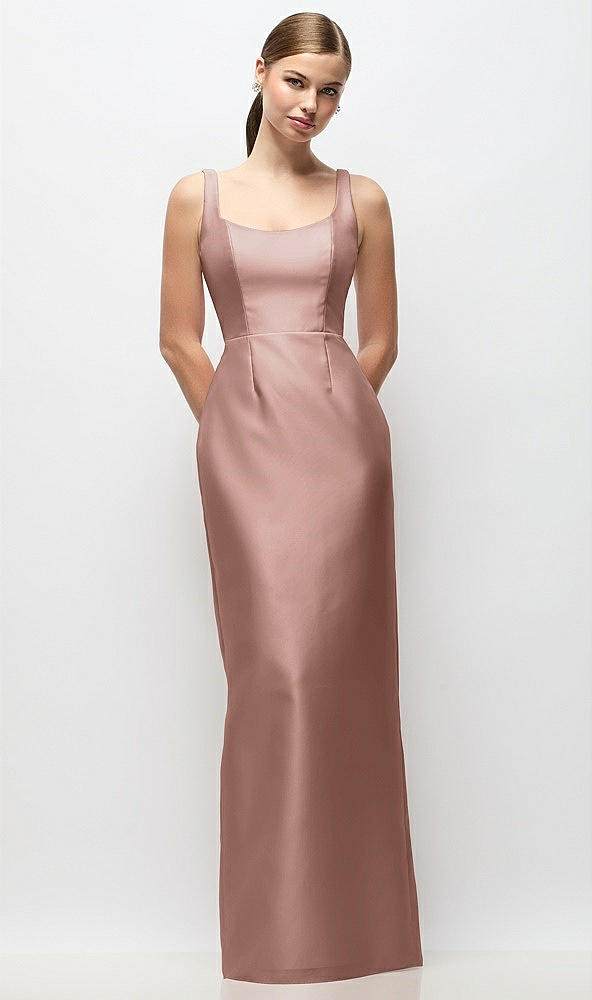 Front View - Neu Nude Scoop Neck Satin Column Maxi Dress