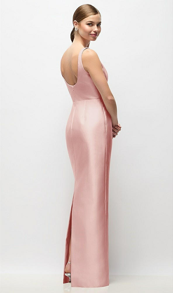 Back View - Rose Scoop Neck Satin Column Maxi Dress