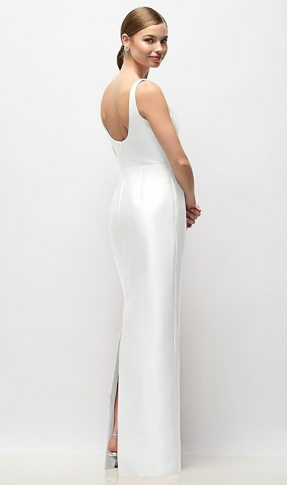 Back View - White Scoop Neck Satin Column Maxi Dress