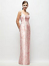 Side View Thumbnail - Bow And Blossom Print Scoop Neck Floral Satin Column Maxi Dress