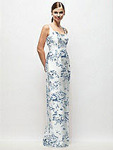Side View Thumbnail - Cottage Rose Larkspur Scoop Neck Floral Satin Column Maxi Dress