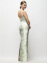 Rear View Thumbnail - Sage Cottage Rose Scoop Neck Floral Satin Column Maxi Dress