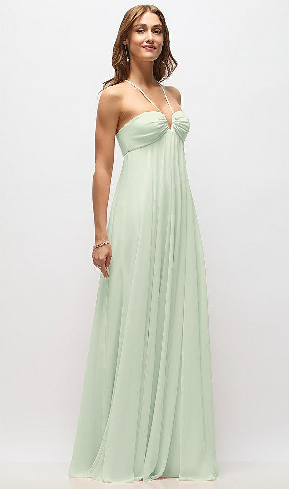 Front View - Mint Green Empire Waist Chiffon Halter Maxi Dress with Convertible Spaghetti Straps