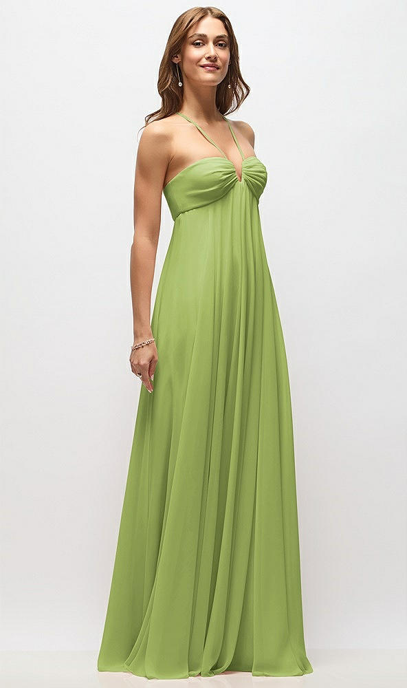 Front View - Mojito Empire Waist Chiffon Halter Maxi Dress with Convertible Spaghetti Straps