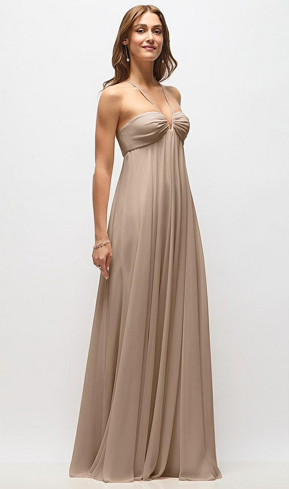 Front View - Topaz Empire Waist Chiffon Halter Maxi Dress with Convertible Spaghetti Straps
