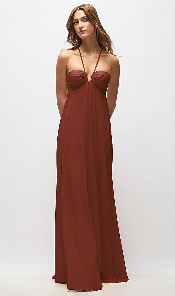 Back View - Auburn Moon Empire Waist Chiffon Halter Maxi Dress with Convertible Spaghetti Straps