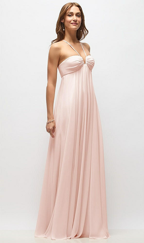 Front View - Blush Empire Waist Chiffon Halter Maxi Dress with Convertible Spaghetti Straps