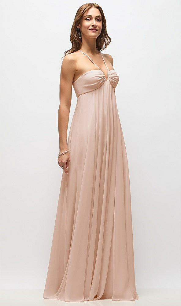 Front View - Cameo Empire Waist Chiffon Halter Maxi Dress with Convertible Spaghetti Straps