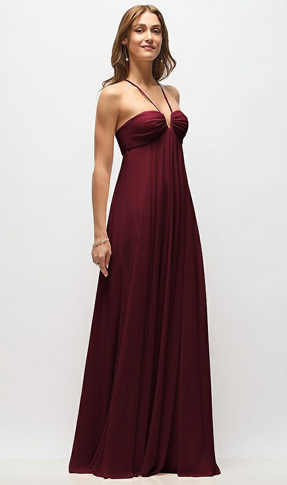 Front View - Cabernet Empire Waist Chiffon Halter Maxi Dress with Convertible Spaghetti Straps