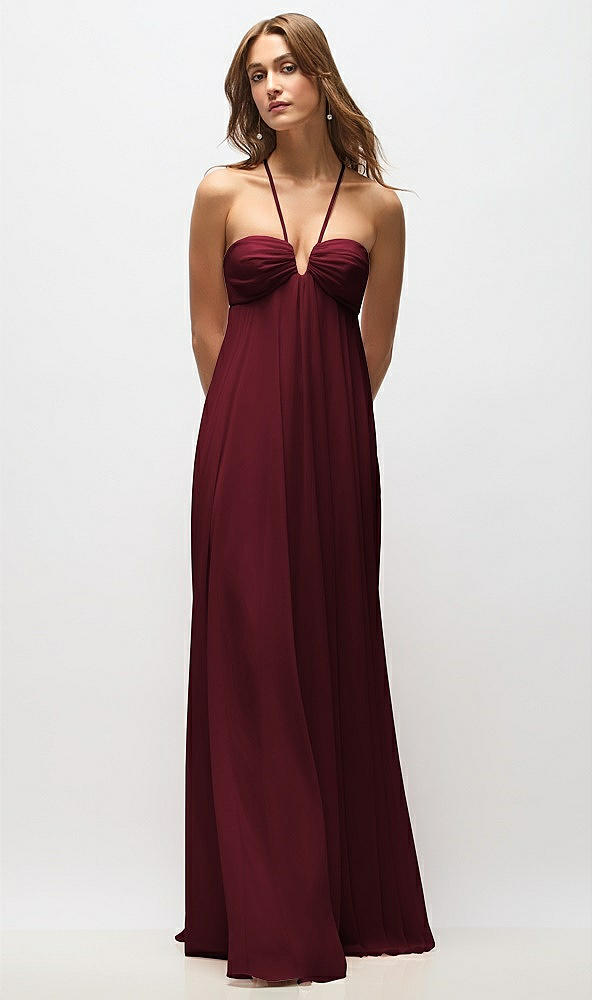 Back View - Cabernet Empire Waist Chiffon Halter Maxi Dress with Convertible Spaghetti Straps