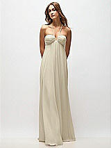 Rear View Thumbnail - Champagne Empire Waist Chiffon Halter Maxi Dress with Convertible Spaghetti Straps