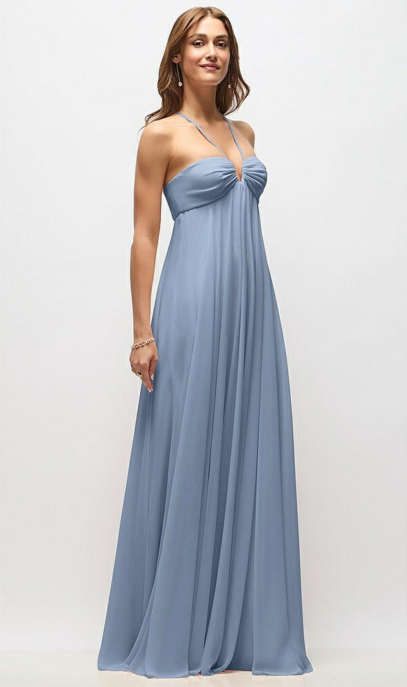 Front View - Cloudy Empire Waist Chiffon Halter Maxi Dress with Convertible Spaghetti Straps