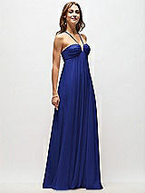 Front View Thumbnail - Cobalt Blue Empire Waist Chiffon Halter Maxi Dress with Convertible Spaghetti Straps