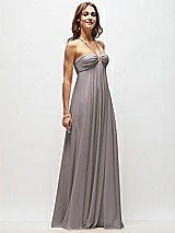 Front View Thumbnail - Cashmere Gray Empire Waist Chiffon Halter Maxi Dress with Convertible Spaghetti Straps