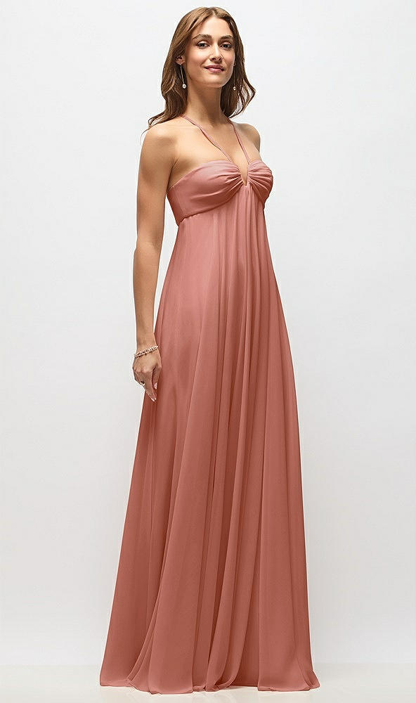 Front View - Desert Rose Empire Waist Chiffon Halter Maxi Dress with Convertible Spaghetti Straps