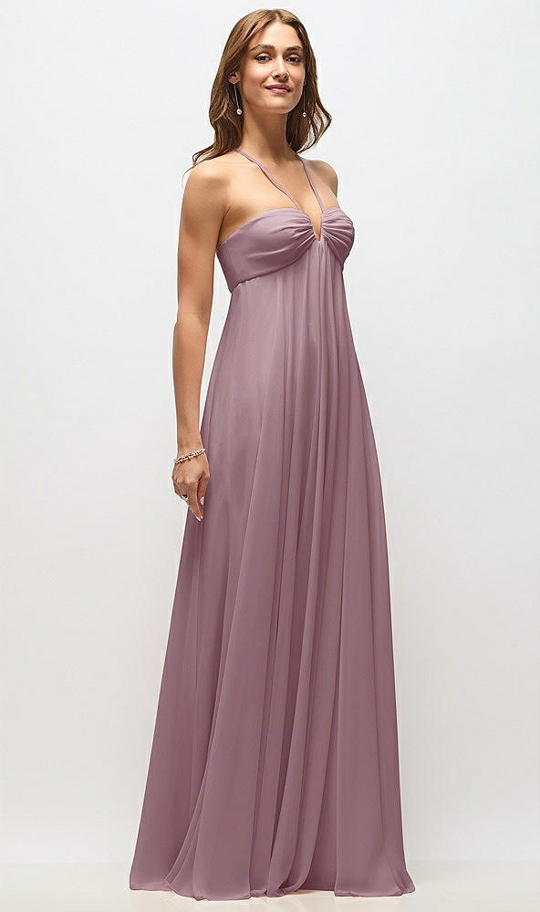 Front View - Dusty Rose Empire Waist Chiffon Halter Maxi Dress with Convertible Spaghetti Straps