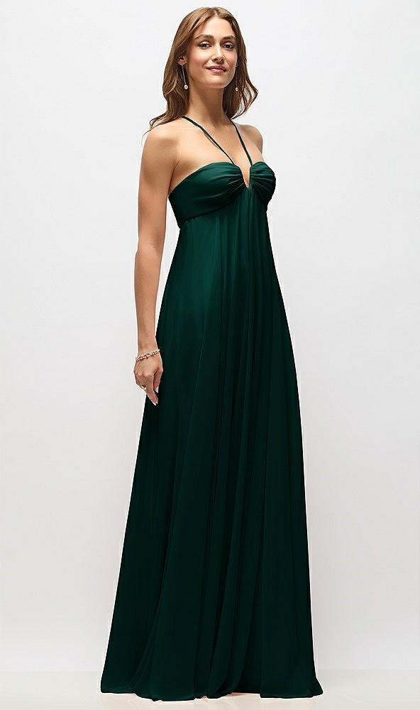 Front View - Evergreen Empire Waist Chiffon Halter Maxi Dress with Convertible Spaghetti Straps
