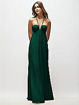 Rear View Thumbnail - Hunter Green Empire Waist Chiffon Halter Maxi Dress with Convertible Spaghetti Straps