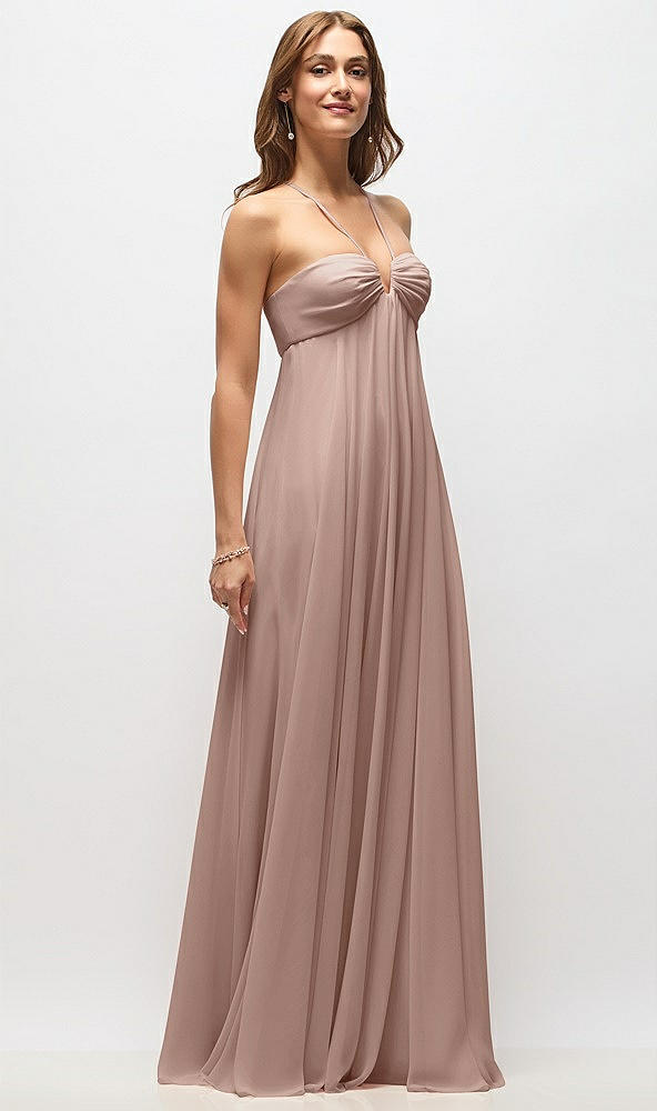 Front View - Neu Nude Empire Waist Chiffon Halter Maxi Dress with Convertible Spaghetti Straps