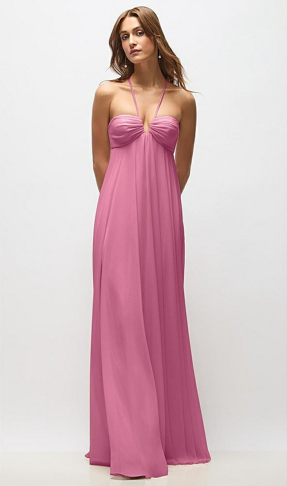 Back View - Orchid Pink Empire Waist Chiffon Halter Maxi Dress with Convertible Spaghetti Straps