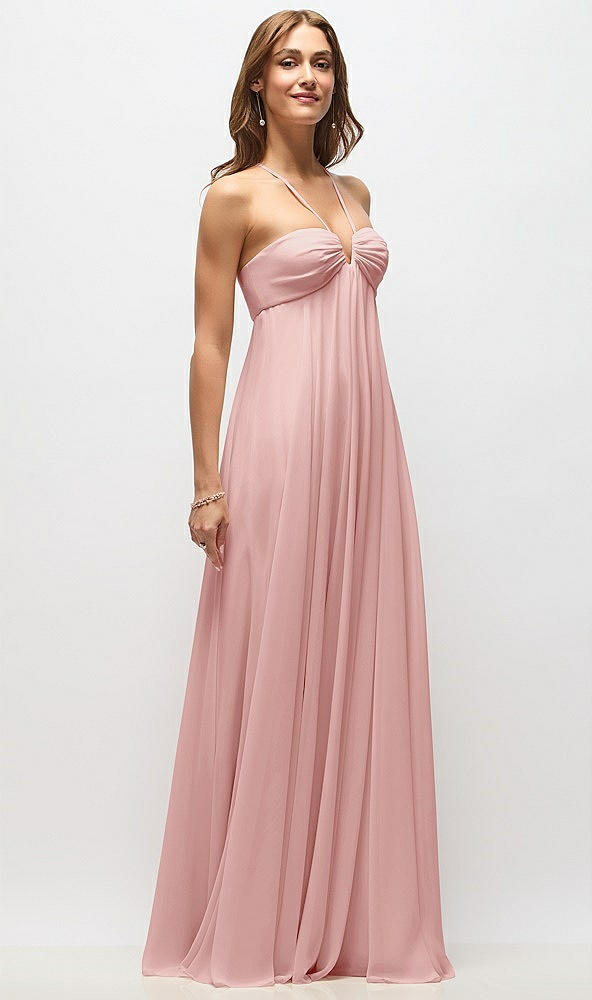 Front View - Rose Empire Waist Chiffon Halter Maxi Dress with Convertible Spaghetti Straps