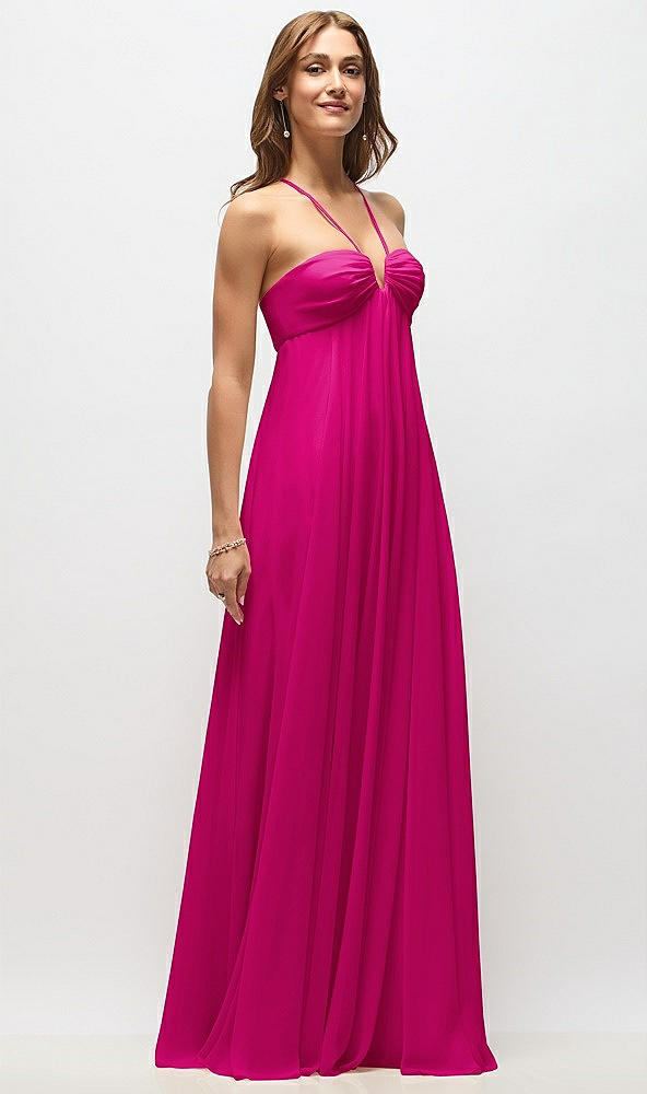 Front View - Think Pink Empire Waist Chiffon Halter Maxi Dress with Convertible Spaghetti Straps