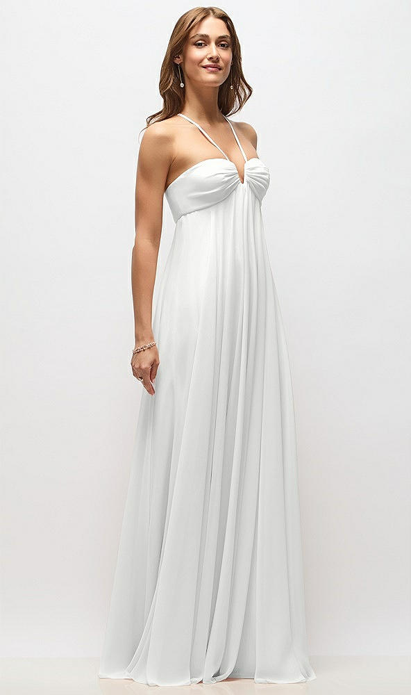 Front View - White Empire Waist Chiffon Halter Maxi Dress with Convertible Spaghetti Straps