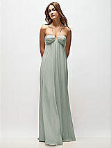 Rear View Thumbnail - Willow Green Empire Waist Chiffon Halter Maxi Dress with Convertible Spaghetti Straps