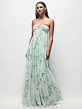 Front View Thumbnail - Mint Green Floral Empire Waist Floral Chiffon Halter Maxi Dress with Convertible Spaghetti Straps