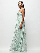 Side View Thumbnail - Mint Green Floral Empire Waist Floral Chiffon Halter Maxi Dress with Convertible Spaghetti Straps