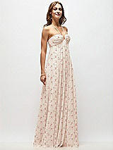 Side View Thumbnail - Coquette Floral Print Empire Waist Floral Chiffon Halter Maxi Dress with Convertible Spaghetti Straps
