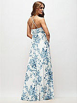 Rear View Thumbnail - Cottage Rose Dusk Blue Empire Waist Floral Chiffon Halter Maxi Dress with Convertible Spaghetti Straps