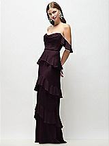 Front View Thumbnail - Deep Plum Off-the-Shoulder Cowl Chiffon Tiered Ruffle Maxi Dress with Convertible Ruffle Straps