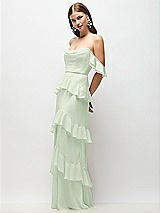 Front View Thumbnail - Mint Green Off-the-Shoulder Cowl Chiffon Tiered Ruffle Maxi Dress with Convertible Ruffle Straps