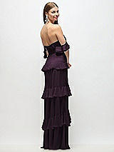 Side View Thumbnail - Aubergine Off-the-Shoulder Cowl Chiffon Tiered Ruffle Maxi Dress with Convertible Ruffle Straps