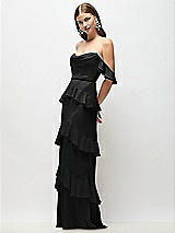 Front View Thumbnail - Black Off-the-Shoulder Cowl Chiffon Tiered Ruffle Maxi Dress with Convertible Ruffle Straps