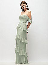 Front View Thumbnail - Celadon Off-the-Shoulder Cowl Chiffon Tiered Ruffle Maxi Dress with Convertible Ruffle Straps
