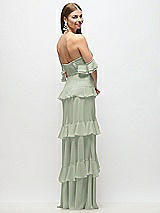 Side View Thumbnail - Celadon Off-the-Shoulder Cowl Chiffon Tiered Ruffle Maxi Dress with Convertible Ruffle Straps