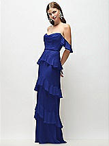 Front View Thumbnail - Cobalt Blue Off-the-Shoulder Cowl Chiffon Tiered Ruffle Maxi Dress with Convertible Ruffle Straps